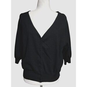 Donna Ricco Cardigan Sweater Womens Size L Silk Blend Button Front Half Sleeves